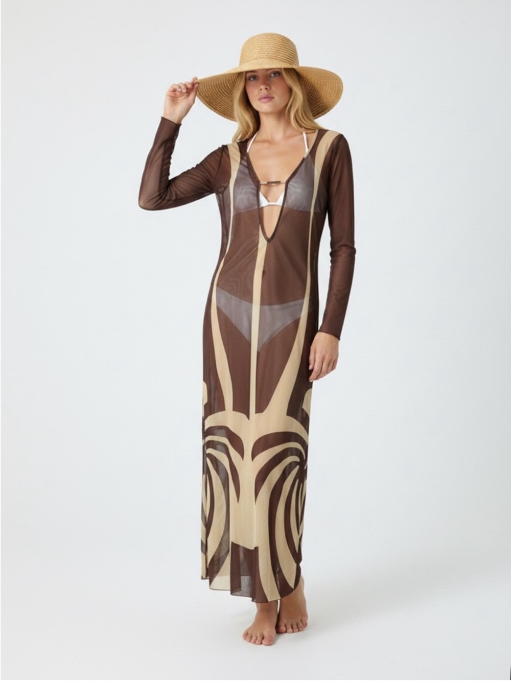 NWT Caroline Constas Mesh Latte Wave Coverup  Medium